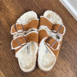 Birkenstock Tan Shearling Sandals